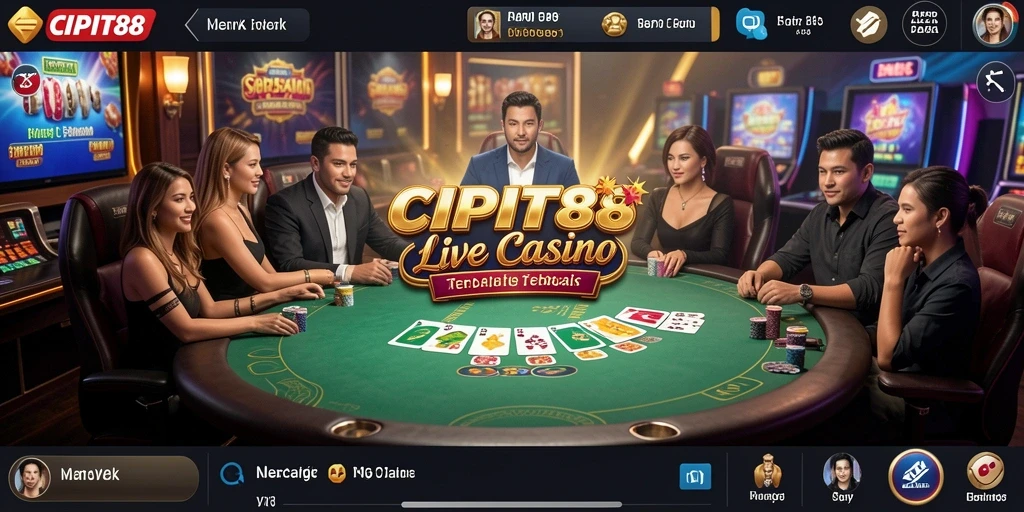 Screenshot CIPIT88 menampilkan dealer langsung dan permainan Live Casino yang mendebarkan.