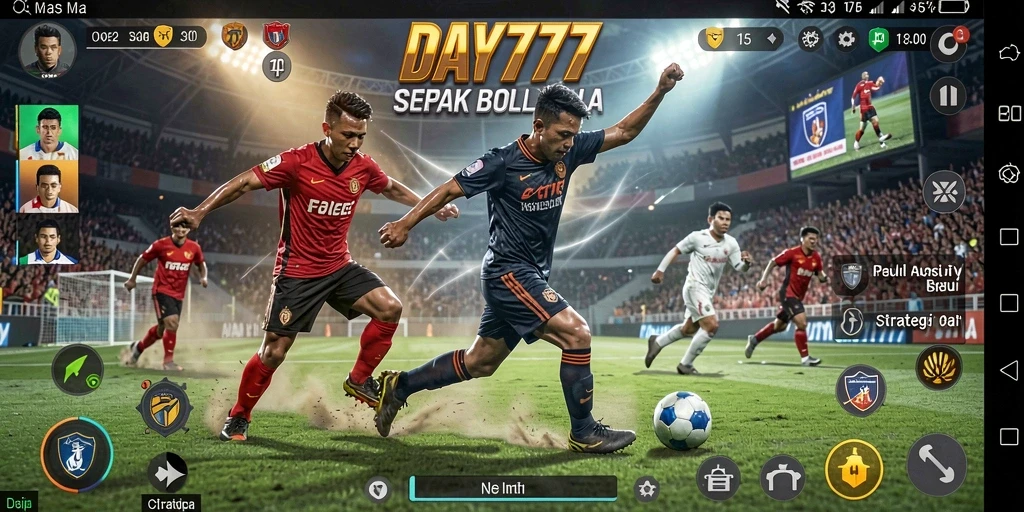 Tangkapan layar memperlihatkan aksi pertandingan sepak bola yang seru di DAY777.