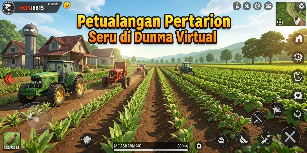 Gameplay HOKI8815 yang seru dan penuh warna di lahan pertanian.