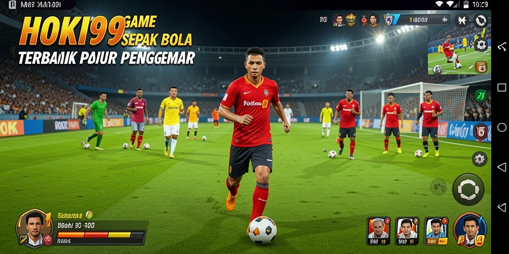 Screenshot gameplay HOKI99 menampilkan aksi seru di lapangan sepak bola.