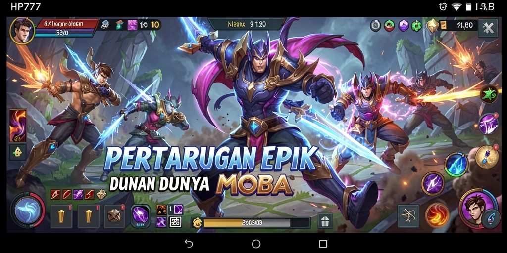 Tampilan menarik dari gameplay seru HP777 dalam pertarungan tim MOBA.
