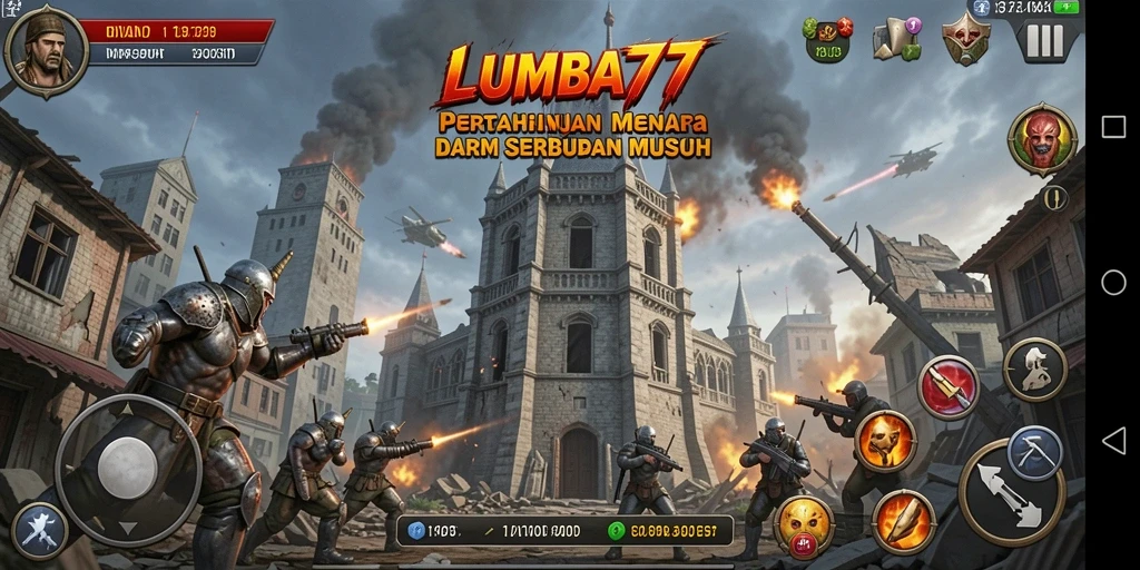 Tampilan gameplay menegangkan di LUMBA77 saat mempertahankan menara.