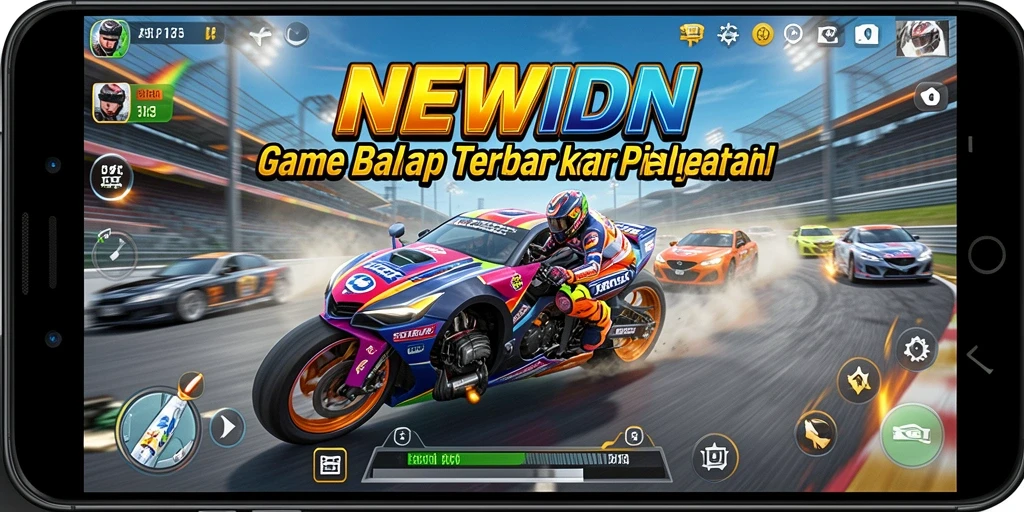 Screenshot menunjukkan intensitas balapan di trek dengan mobil berkecepatan tinggi.