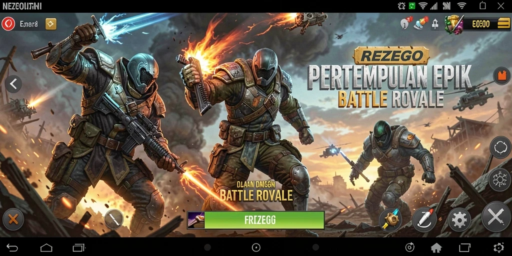 Tangkapan layar gameplay REZEGO menunjukkan pertempuran intens di arena Battle Royale.